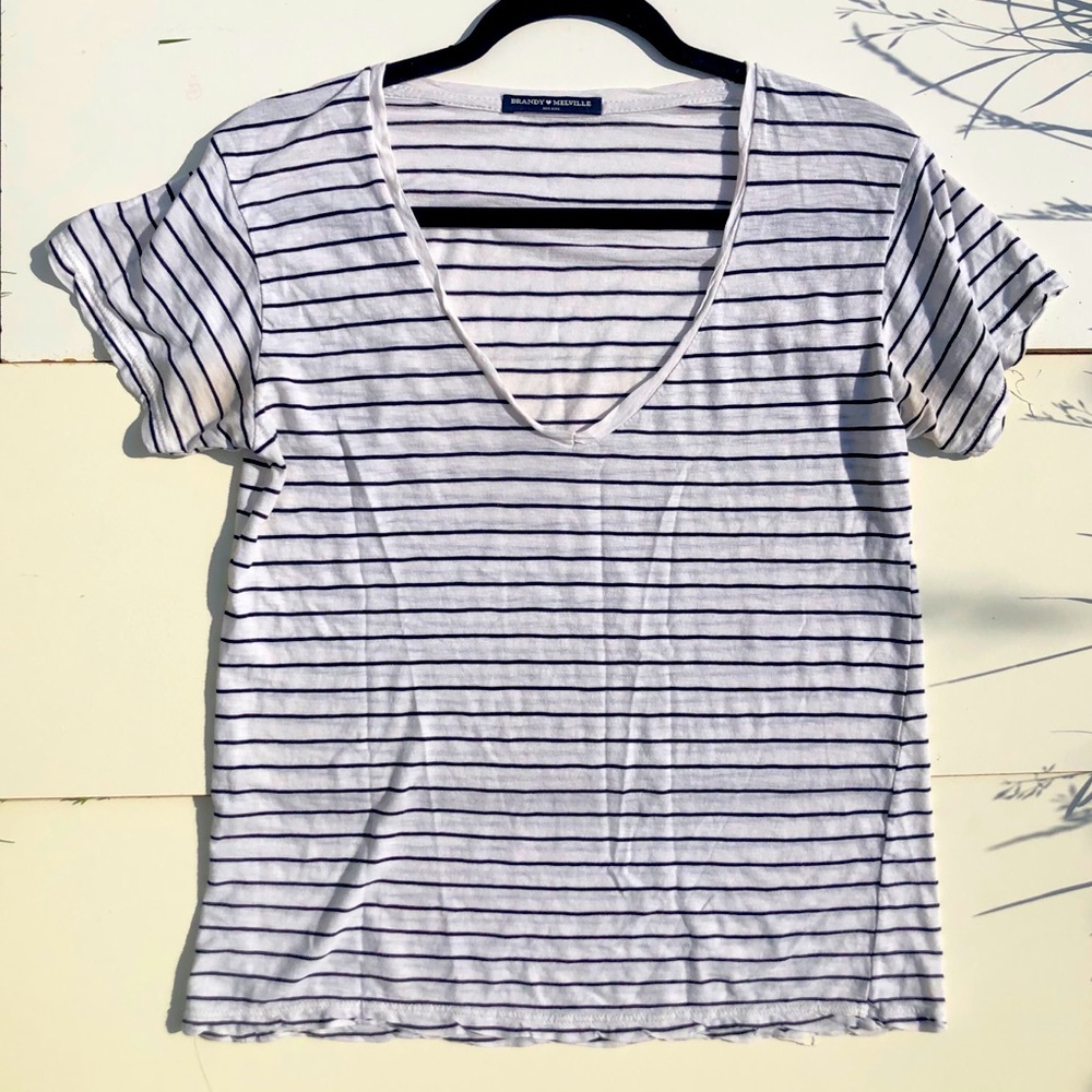 white striped v-neck